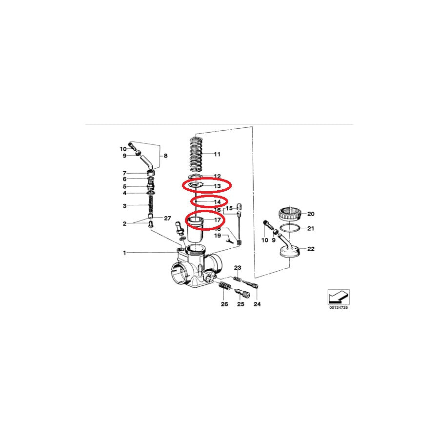 USED ​​Piston carburetor - BMW-13111254925 + NR.4 jet needle - BMW-13111254926 + Support - BMW-13111254927