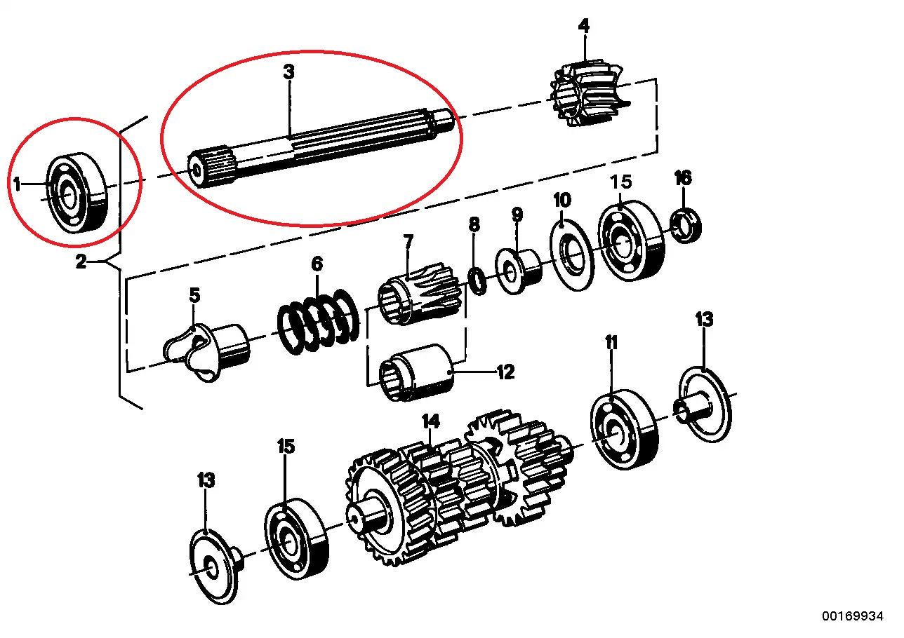 Eje primario D=18MM - BMW-23211231516 + Rodamiento - BMW-23211235449