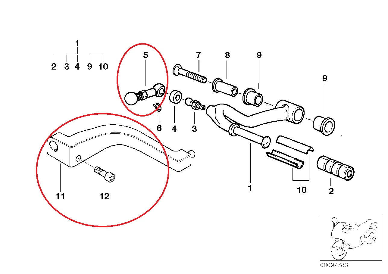 USADO Varilla de control L=48MM - BMW-23412333265 + Brazo de control - BMW-23007653994 + Tornillo cilindrico M6X35 - BMW-07119900687