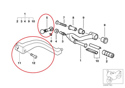 OCCASION Tige de commande L=48MM - BMW-23412333265 + Bras de commande - BMW-23007653994 + Vis cylindrique M6X35 - BMW-07119900687