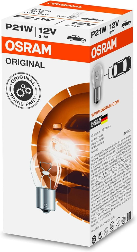 Boîte de 10 Pièces, Lampe Clignotante P21W/12V, Osram Original 7506 BA15s 524.849