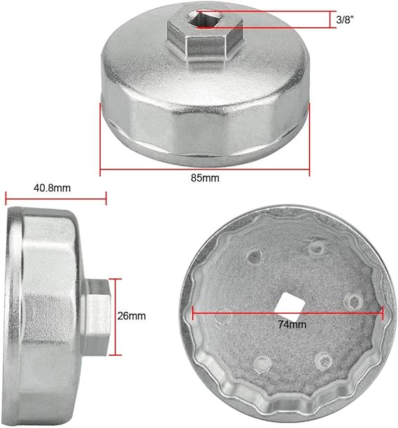 Cloches pour filtre à huile 74mm 14 Pans en Alliage d'Aluminium Charge Lourde