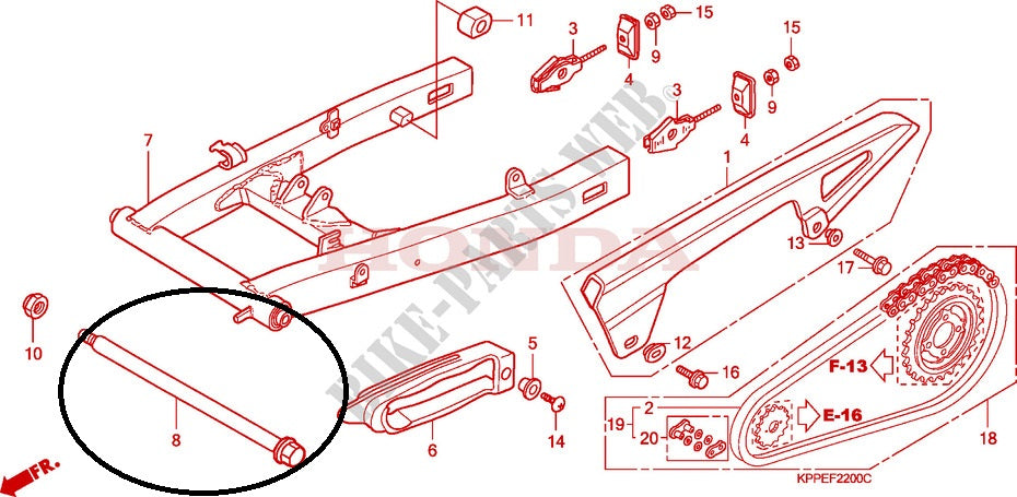 HONDA swingarm pivot bolt 90121-KPP-900