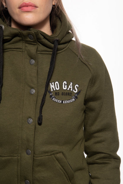 ADVENTURE GEAR SWEAT JACKET WITH SEPARATE SOFTSHELL LINING “NO GAS NO GLORY” 