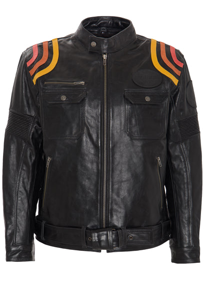 CHAQUETA DE PIEL KING KEROSIN CON ESTAMPADO »CAFE RACER« Y RAYAS RACER 