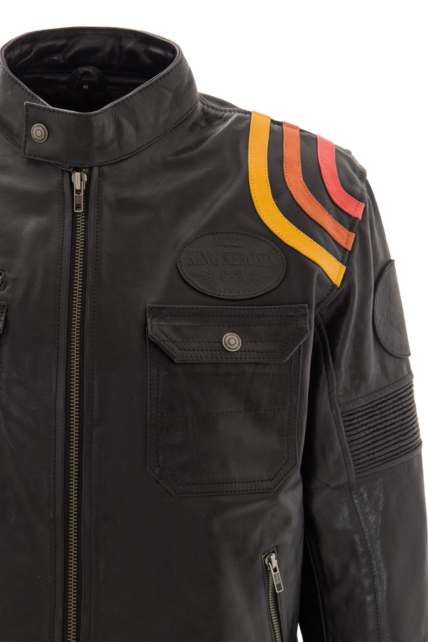 KING KEROSIN LEATHER JACKET WITH »CAFE RACER« PRINT AND RACER STRIPES 