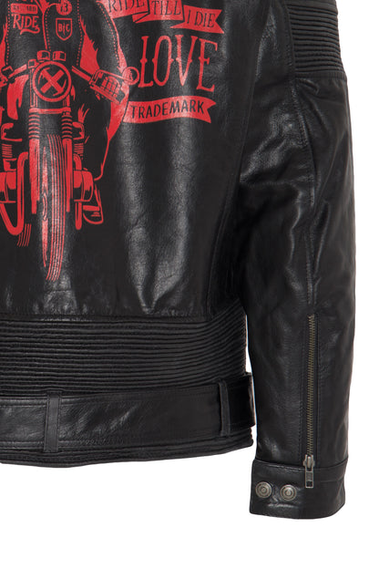 CHAQUETA DE PIEL KING KEROSIN CON ESTAMPADO »CAFE RACER« Y RAYAS RACER 